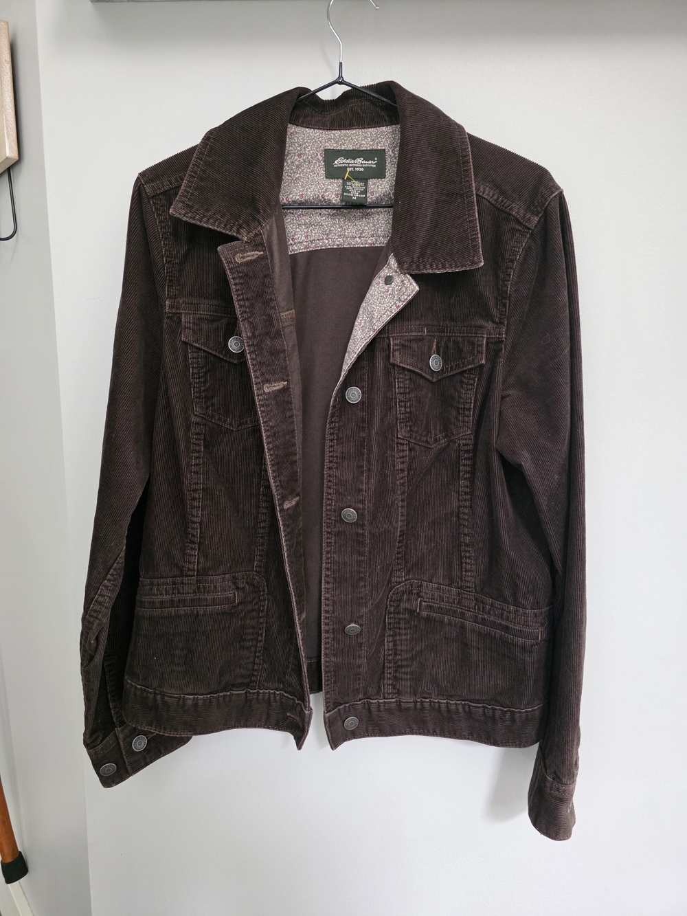 Eddie Bauer Dark Brown Corduroy Bomber-Style Jacket